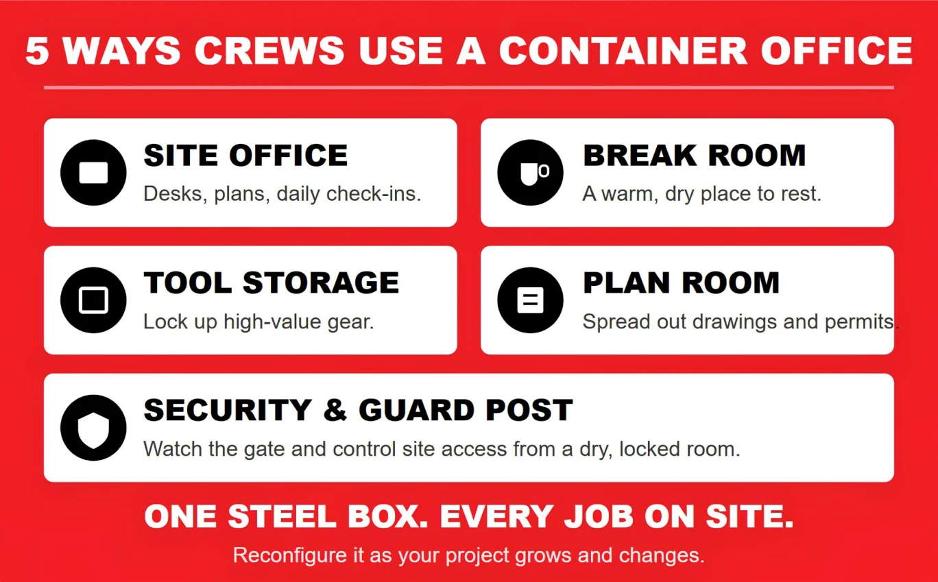 Five ways construction crews use a container office graphic