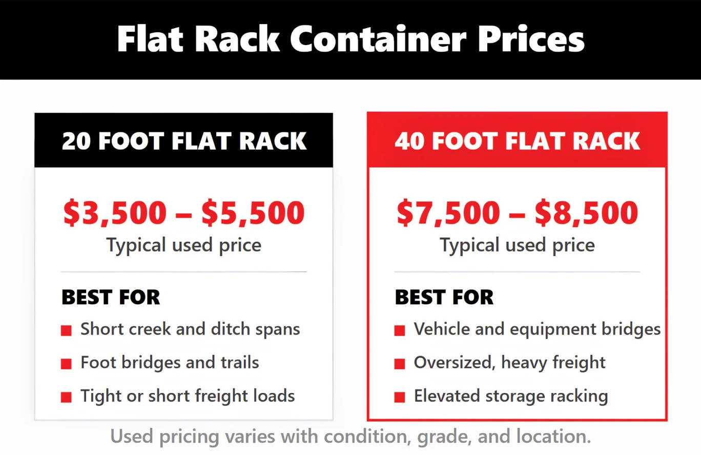 Flat rack container pricing for 20ft and 40ft used units