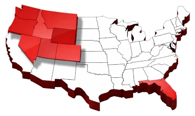 USA states map dry box