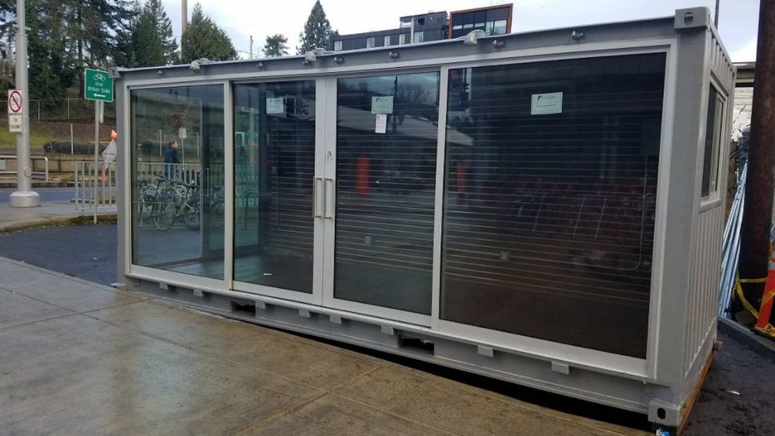 Shipping container glass door