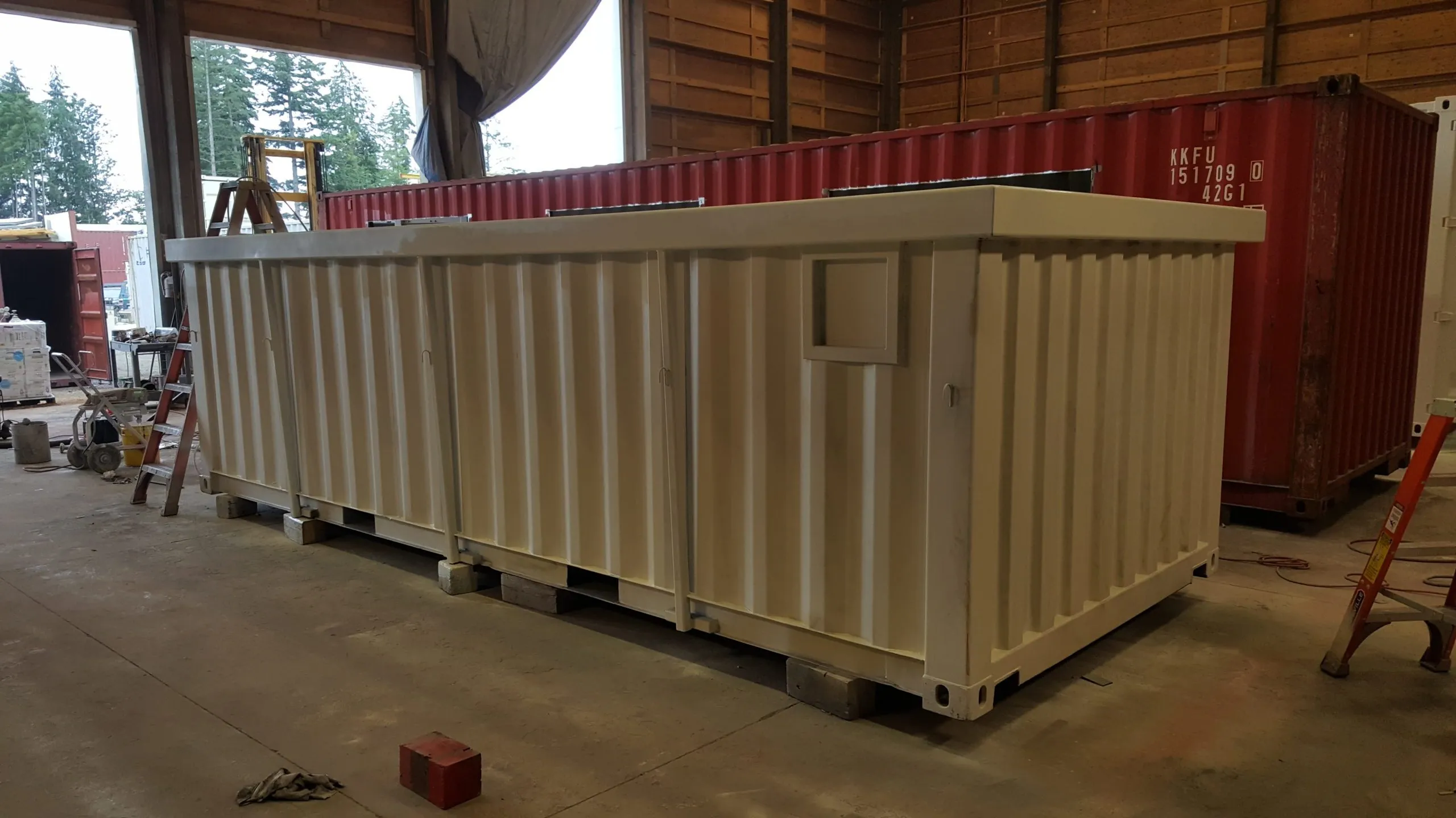 shipping container in a garage