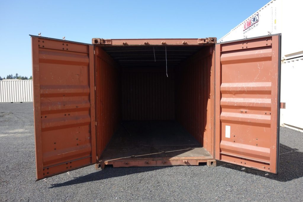 burnt red shipping container