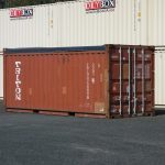 burnt red shipping container