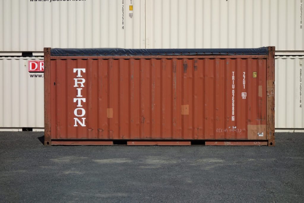 burnt red shipping container