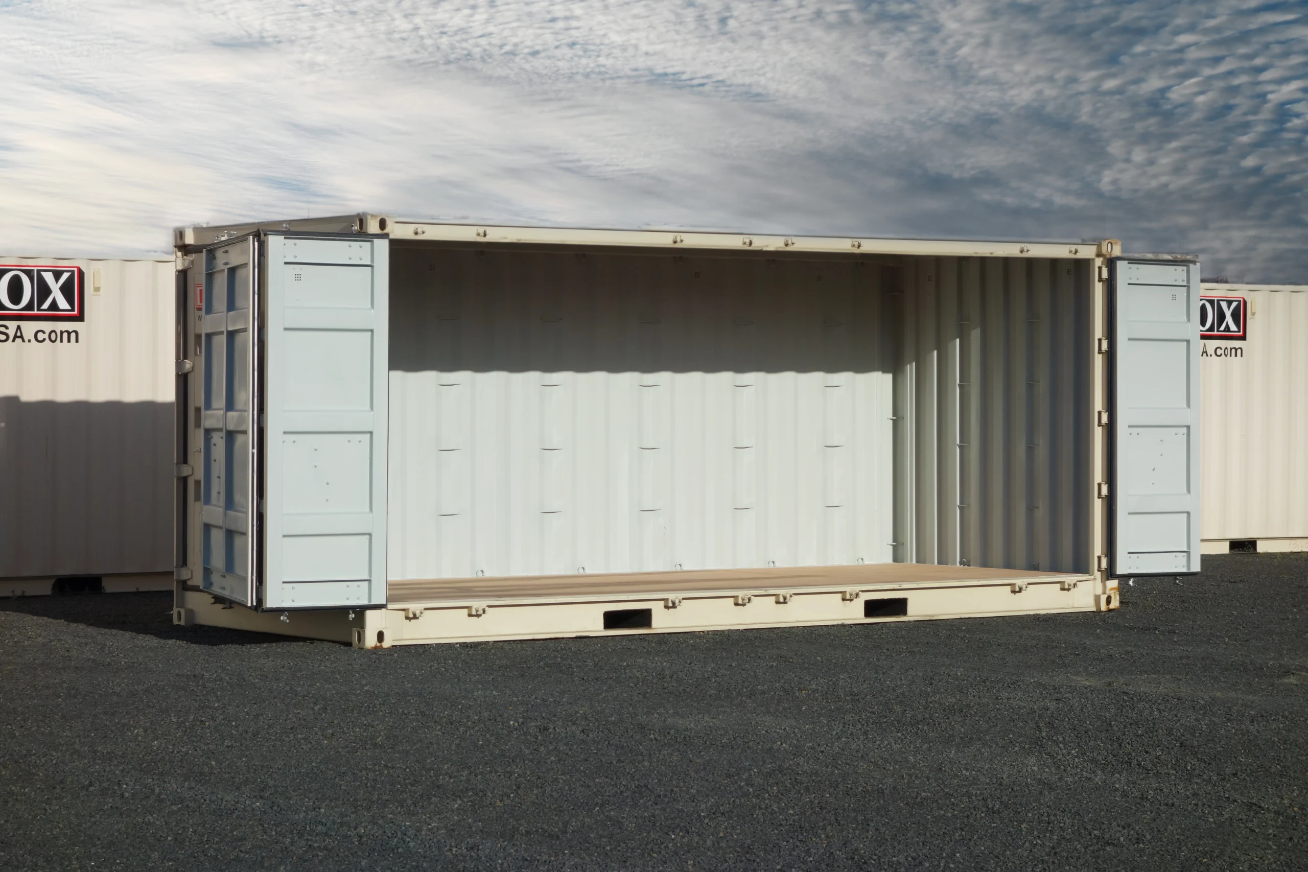 A 20ft open-sided shipping container.