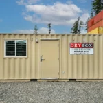 A 20-foot beige shipping container office for sale or rental