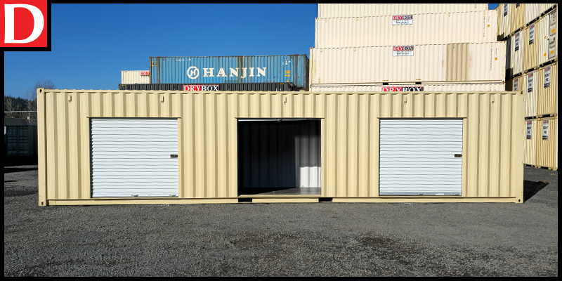 40ft shipping container with three roll-up doors