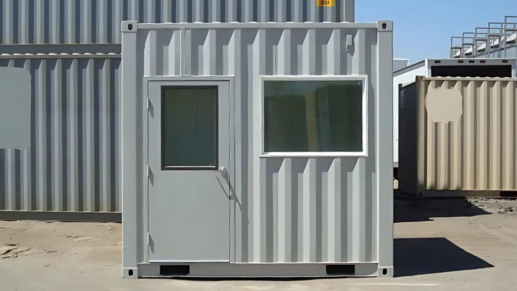 Gray portable guard shack for rent or purchase at Dry Box