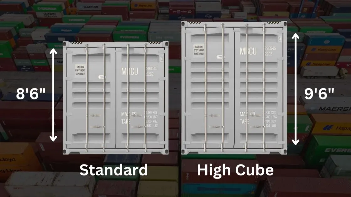 High cube containers for sale are one foot taller as seen in this diagram