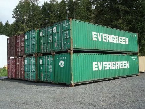 used 40 evergreen shipping containers stacked