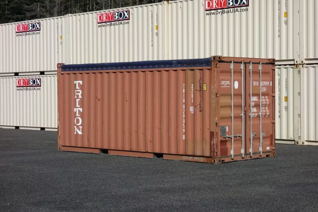 burnt red shipping container