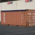 burnt red shipping container