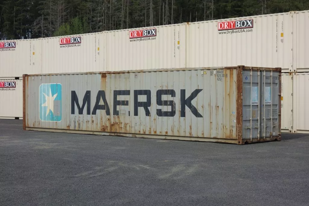 40ft Used Shipping Container (WWT Condition) 1 drybox stacked beige shipping containers