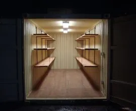 hanging shelves inside the shipping containers