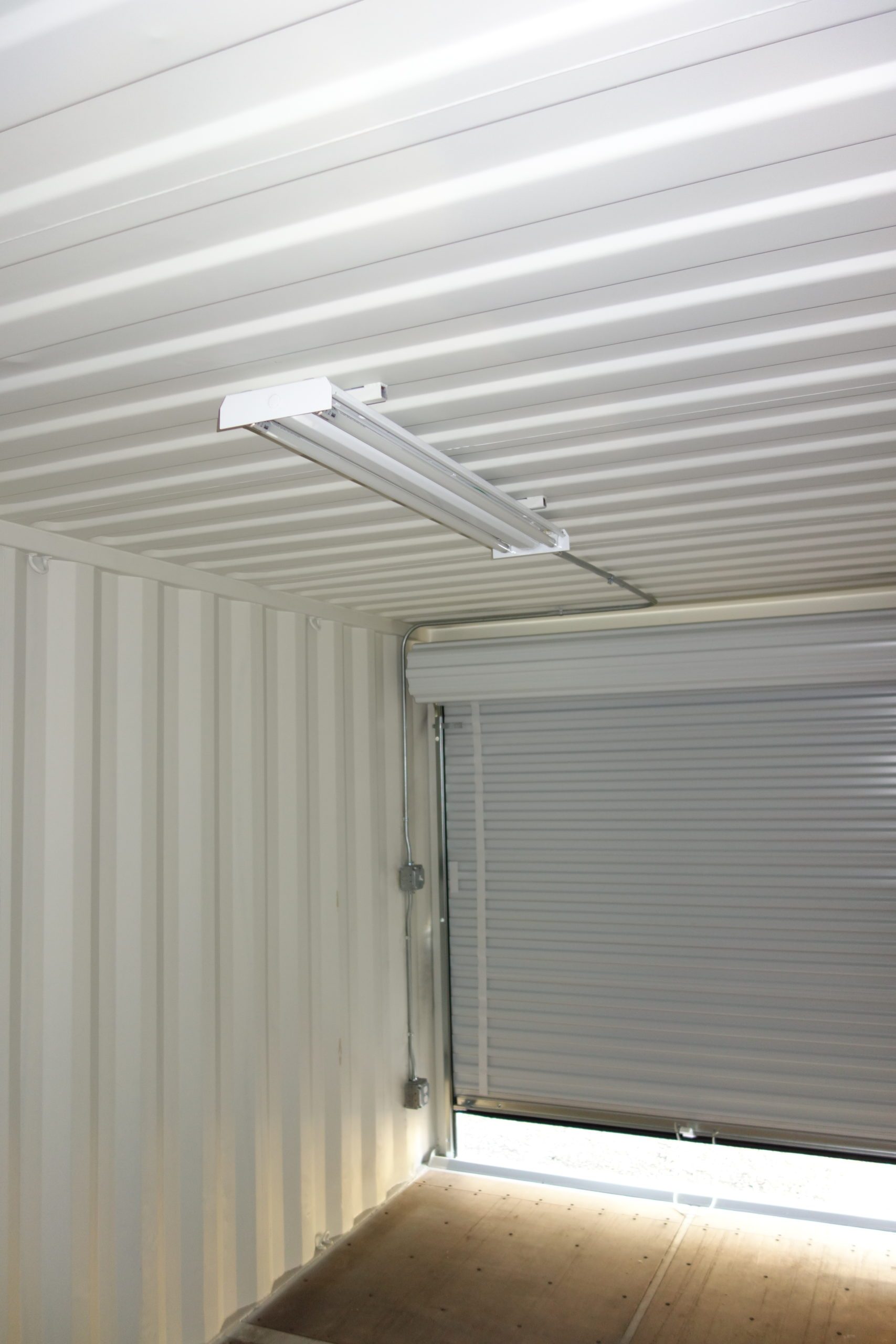 interior of white shipping container