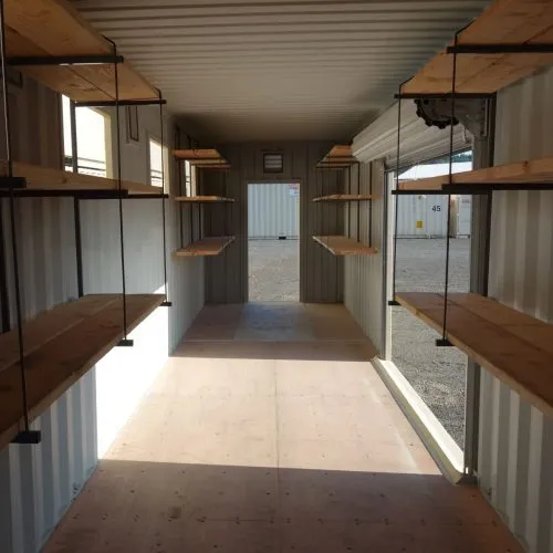 shelves hanging in shipping container