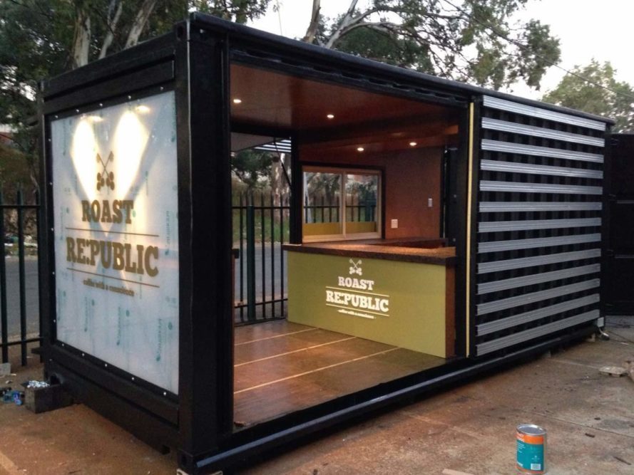 shipping container turned into a coffee shop