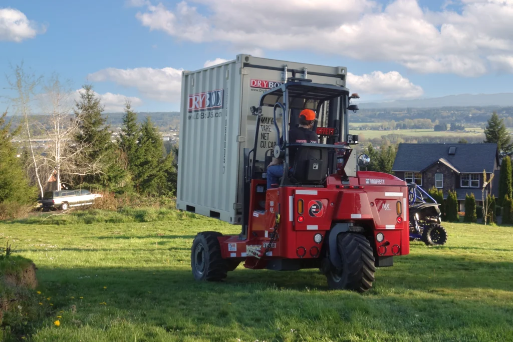 moving a container using a forklift