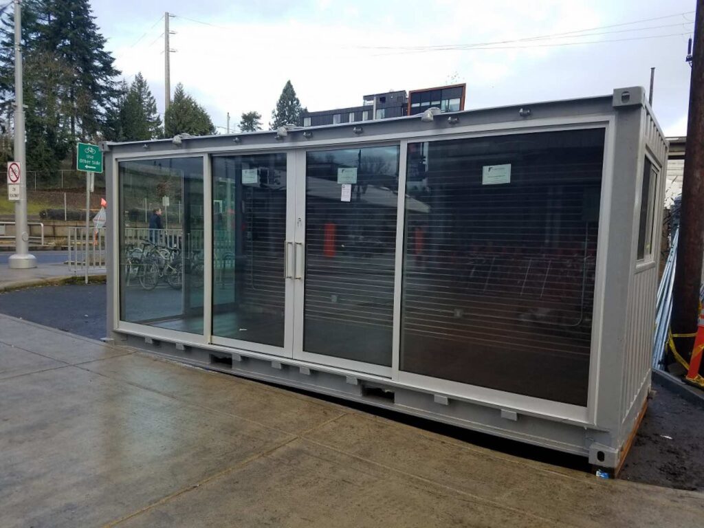sliding glass doors for a man cave storage container