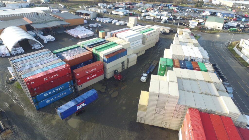 dry box shipping container yard in tacoma washington