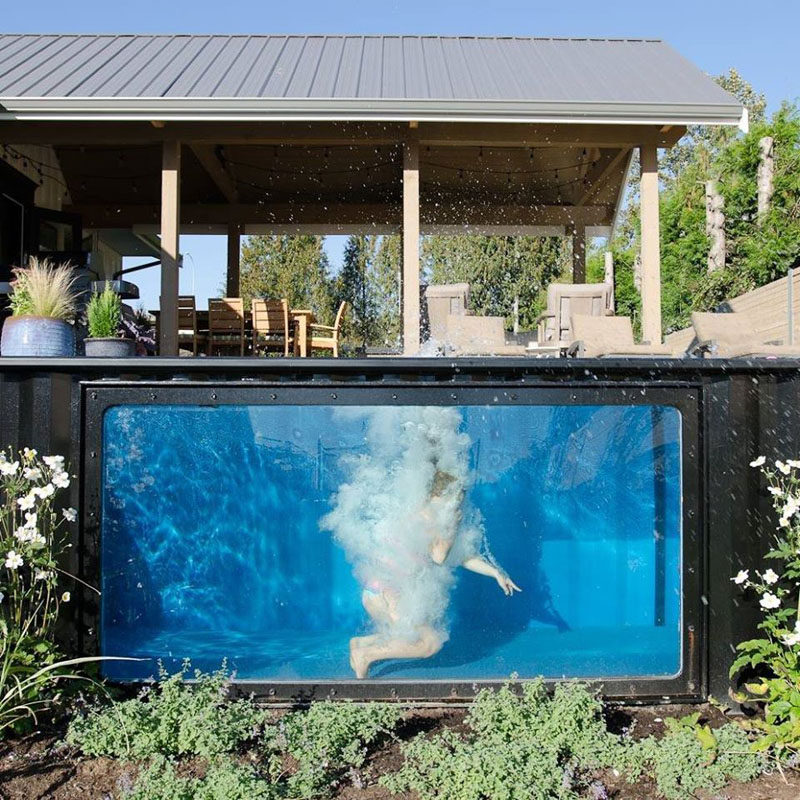 swimming in a shipping container pool