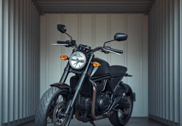 motorcycle stored inside storage container pod