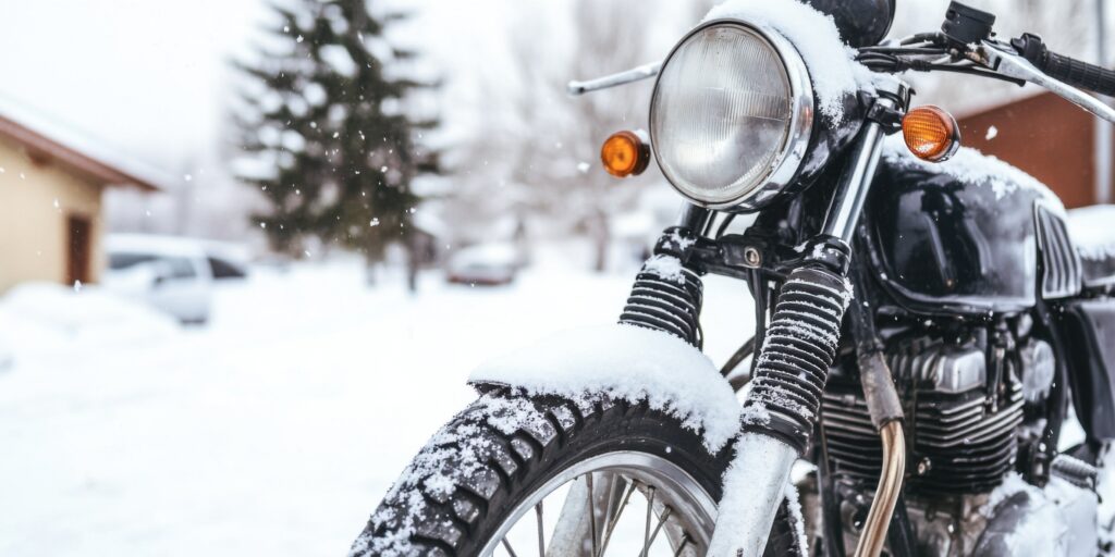 motorcycle parked outside in snow
