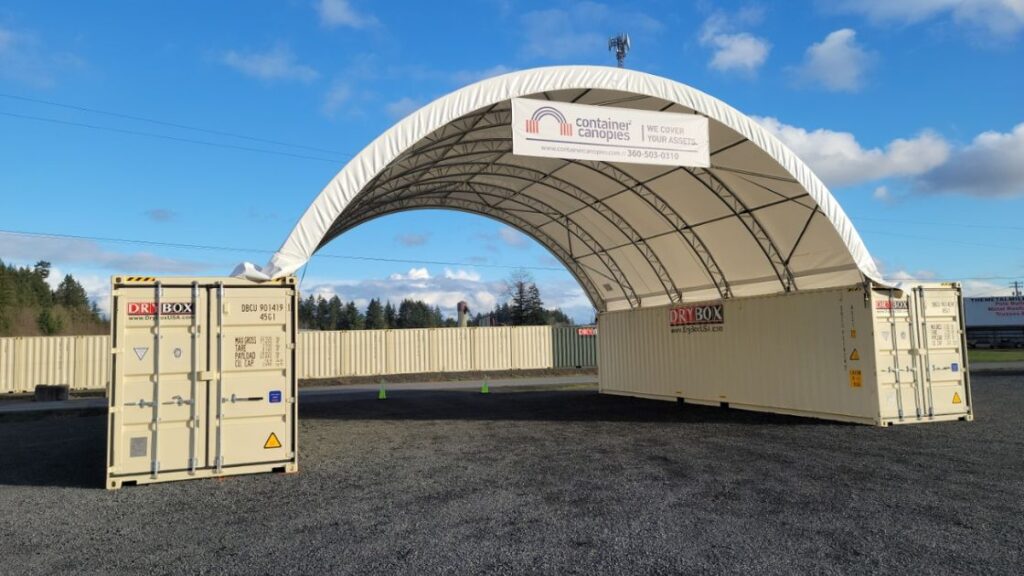 shipping container canopy shelter cover made from poly fabric