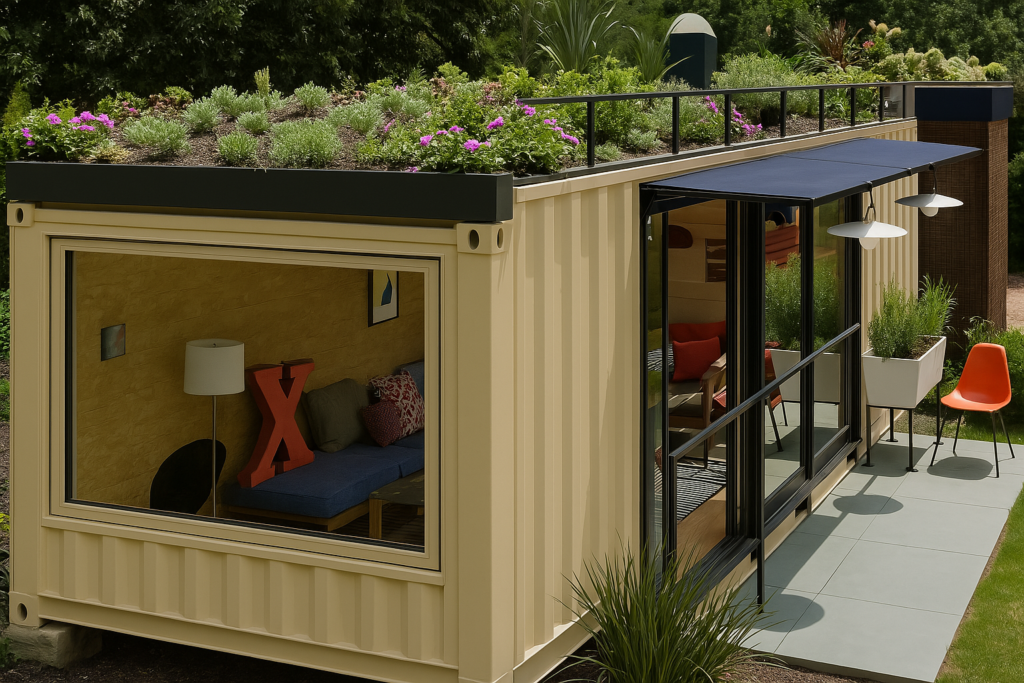 green shipping container roof