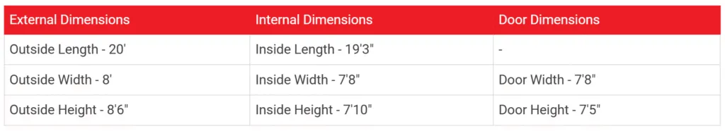 20ft shipping container dimensions