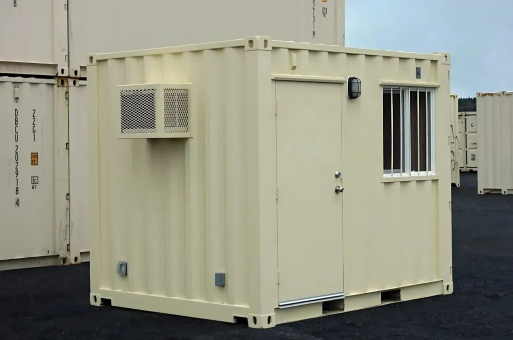 Security guard shack made from a shipping container